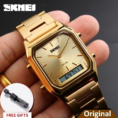 Picture of SKMEI 1220 Alloy Case 30M Waterproof Luminous Business Classic Quartz Digital Dual Display Watch