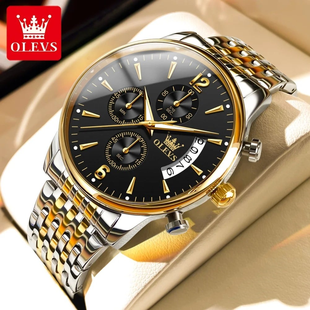 Picture of Olevs 2867 BLACK STAINLESS STEEL CHRONOGRAPH WRIST WATCH FOR MEN - BLACK