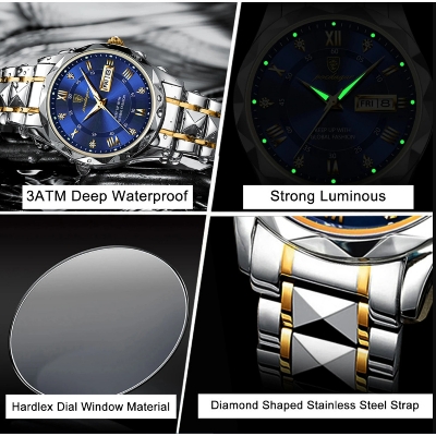 Picture of Podedagar 615  Men's Luxury Brand Watch, Waterproof, Luminous, Week Date, Stainless Steel, Quartz