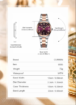 Picture of Curren 9095 Original Dress Roman Dial Quartz Watch for Women Elegant Ladies Watches Stainless Steel Waterproof watch