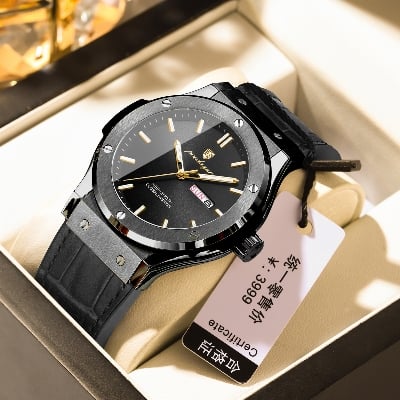 Picture of POEDAGAR Black Silicone Leather Luxury Automatic Men's Watch - Casual Business Quartz Wristwatch for Stylish Men
