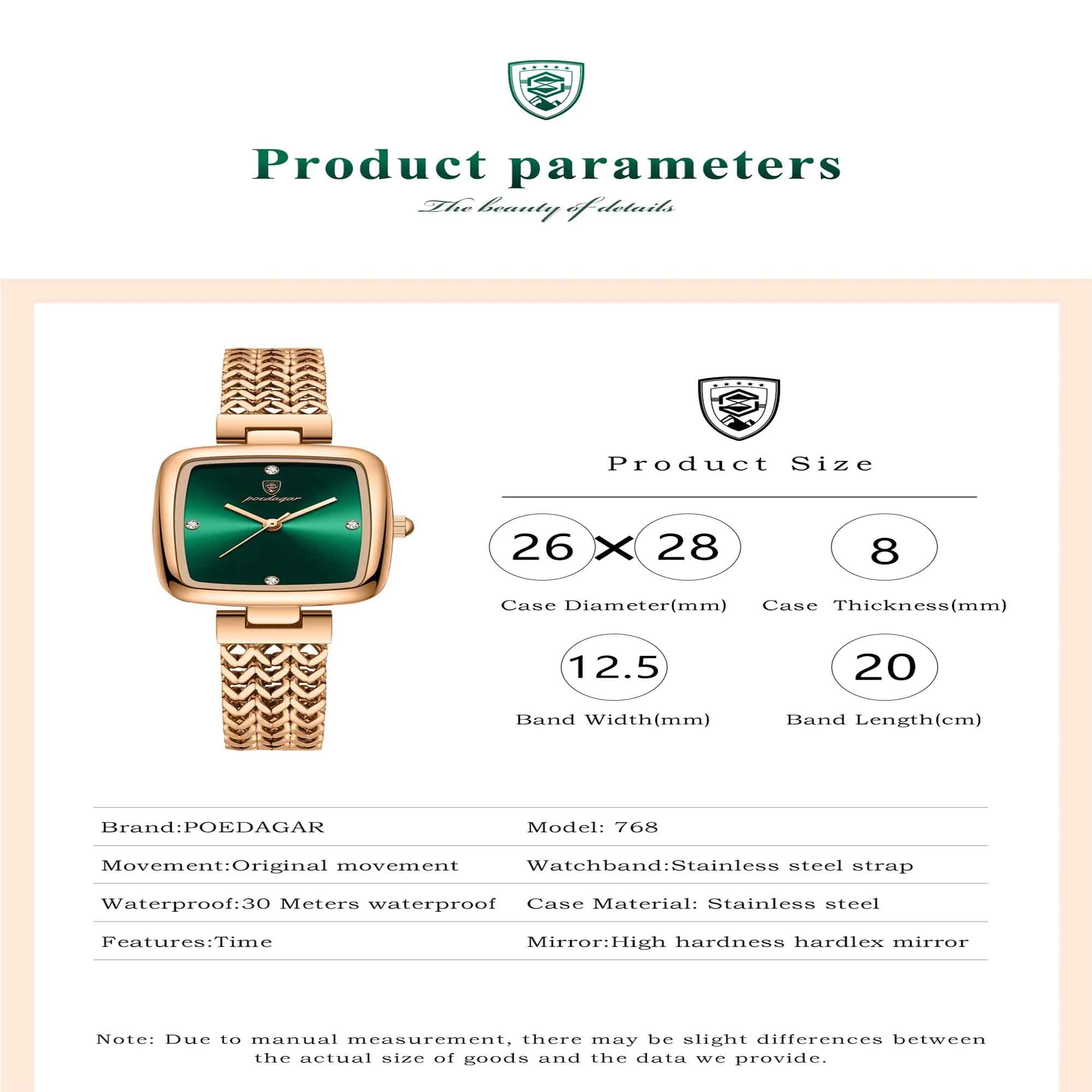 Picture of POEDAGAR 768 Luxury Square Watch for Woman Waterproof Stainless Steel Ladies Quartz Watch Dress Elegant Women Watches Fashion reloj