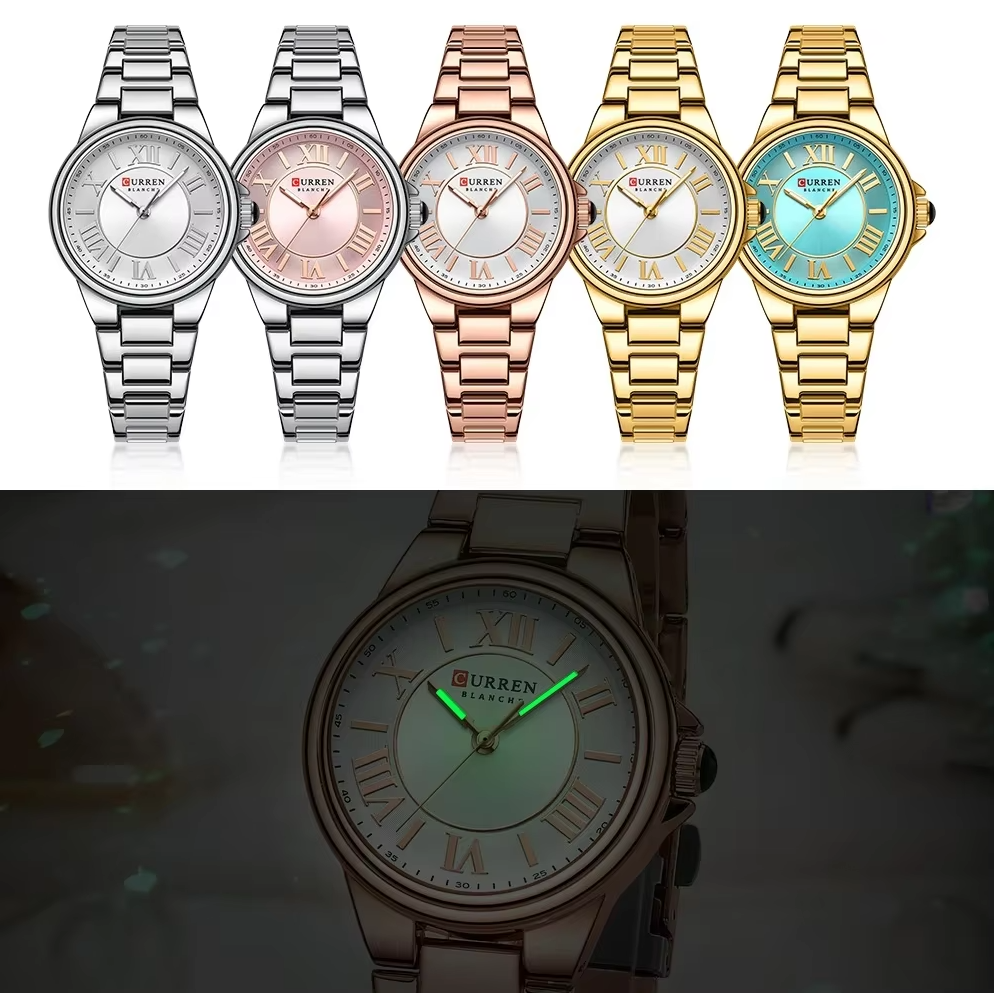 Picture of CURREN 9091 Stainless Steel Elegant Design Women Quartz Watch – Golden Blue Color