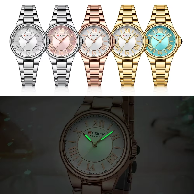 Picture of CURREN 9091 Stainless Steel Elegant Design Women Quartz Watch – Golden Blue Color