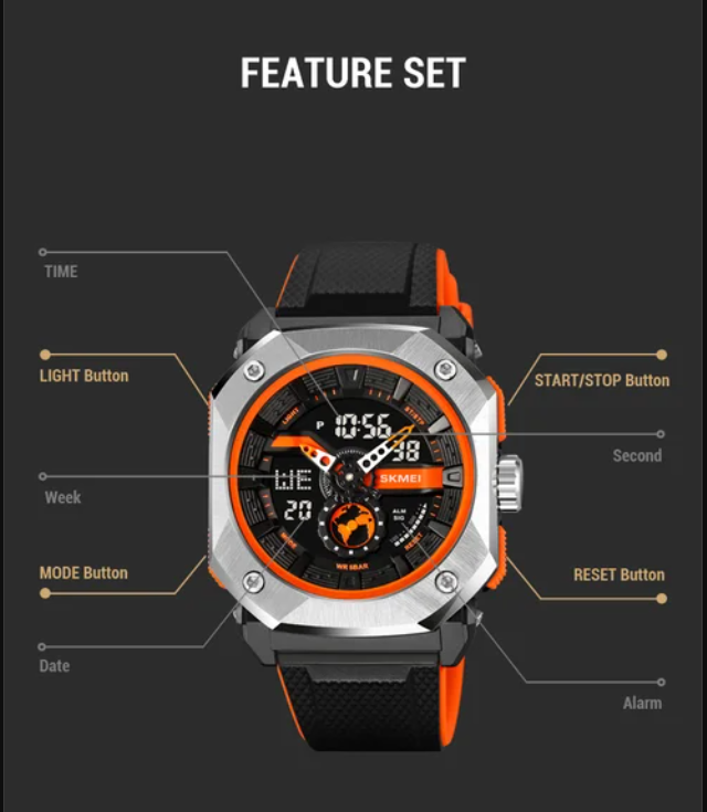 Picture of SKMEI 2272 MEN DIGITAL WATCH STAINLESS STEEL CASE DUAL TIME SPORTS WATERPROOF WATCH