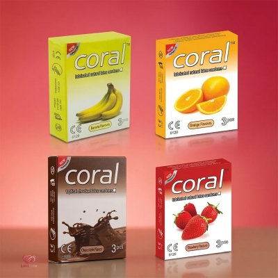 Picture of Coral Banana, Orange, Strawberry, Chocolate Flavor Condom 4 Packet (12 Pcs)