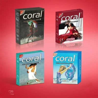 Picture of Coral Extra Time Black, Dotted Extra Time, Ultra Thin, 3-in-1 Mix Condom 4 Packet (12 Pcs)