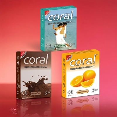 Picture of Coral Ultra Thin Extra Time, Chocolate & Orange Flovor Mix Condom 3 Packet (9 Pcs)