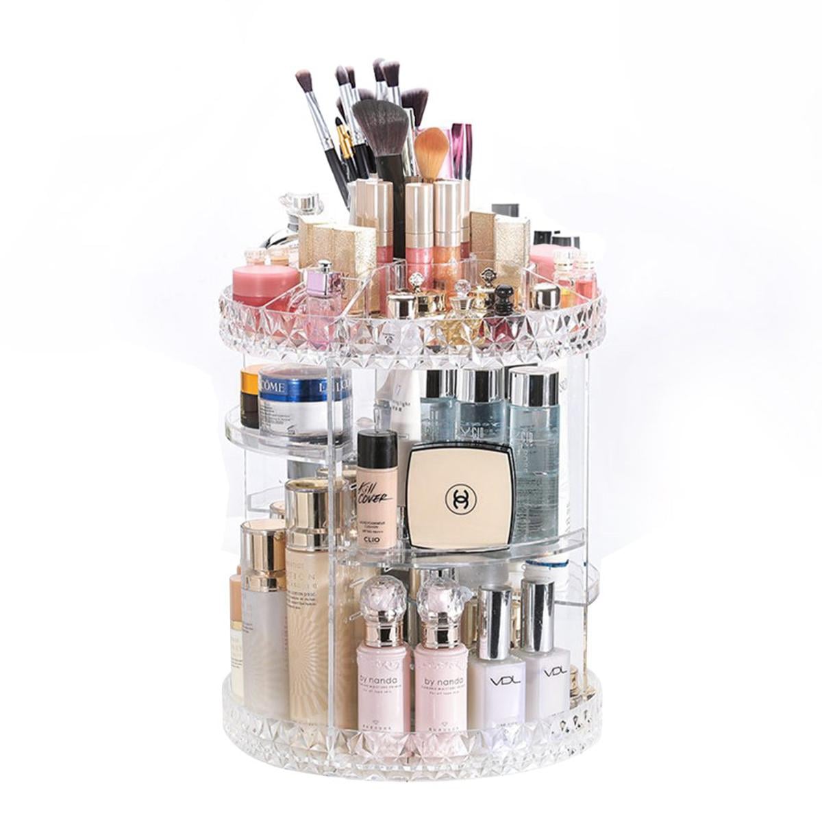 Picture of Diamond Acrylic 360 Makeup Organizer 360 Rotating Cosmetic Organizer with Brush Lipstick Holder Storage Multicolor 