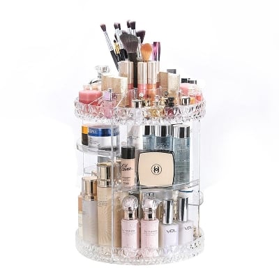 Picture of Diamond Acrylic 360 Makeup Organizer 360 Rotating Cosmetic Organizer with Brush Lipstick Holder Storage Multicolor 