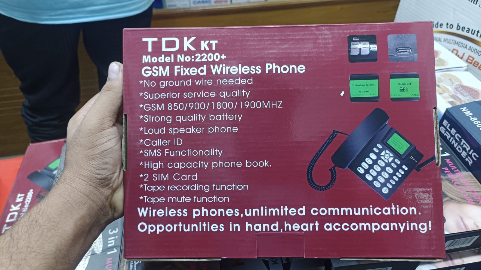 Picture of TDK KT Model No. 2200+ GSM Desk TelePhone – Dual SIM, LCD Display, SMS, FM Radio Wireless Home & Office Communication Black 