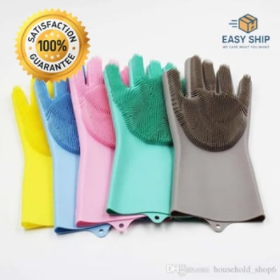 Picture of Silicon Dish Washing Kitchen Hand Gloves-1 Pair - Hand Gloves Multicolor 