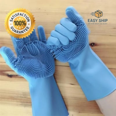Picture of Silicon Dish Washing Kitchen Hand Gloves-1 Pair - Hand Gloves Multicolor 