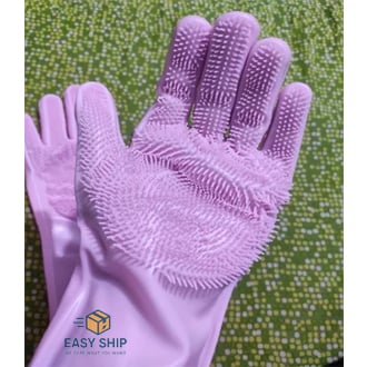 Picture of Silicon Dish Washing Kitchen Hand Gloves-1 Pair - Hand Gloves Multicolor 