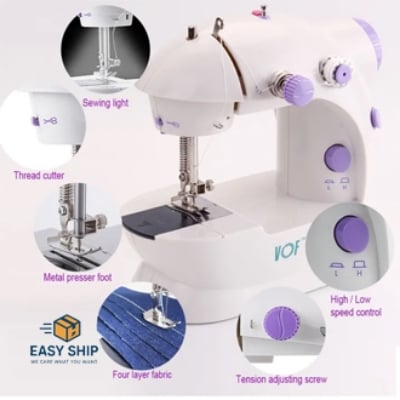 Picture of 8 in 1 Mini Sewing Machine - Dual Speed Portable Mini Electric Pedal Double Threads Rewind Swing Machine Multicolor 