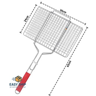 Picture of Portable Barbecue BBQ Grill Net Basket Roast Grilling Tray Chromium Plated with Wooden Handle Multicolor 