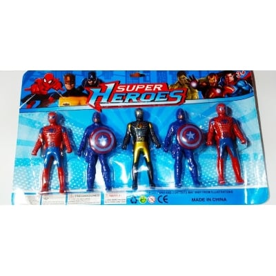 Picture of 5pcs super heroes toy spider man super man bat man iron man toys - Multicolor