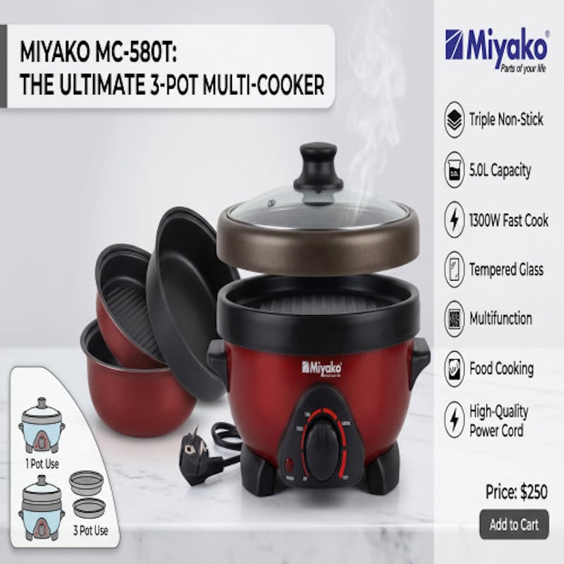 Picture of Miyako 5.0L (3 Pot) Multi-Cooker (MC-580T) 1500 Watt