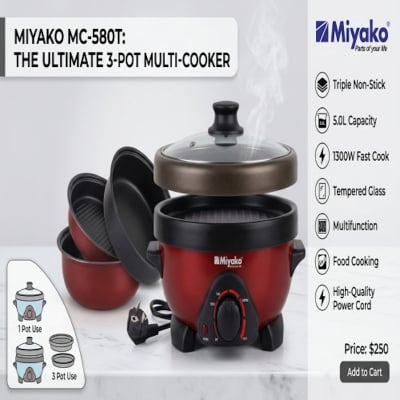 Picture of Miyako 5.0L (3 Pot) Multi-Cooker (MC-580T) 1500 Watt