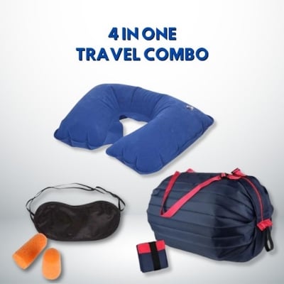 Picture of 4 In 1 Travel Combo Set – Neck Pillow, Eye Mask, Ear Plugs & Storage Bag