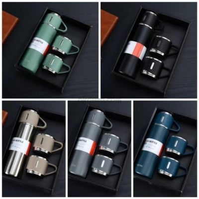 Picture of Vacuum Flax Hot water bottle with 3 Steel Cups Combo   500ml