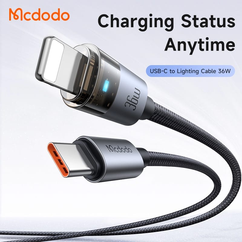 Picture of USB C to Lightning 36W PD Transparent Cable with Charging LED light