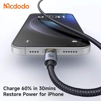 Picture of USB C to Lightning 36W PD Transparent Cable with Charging LED light