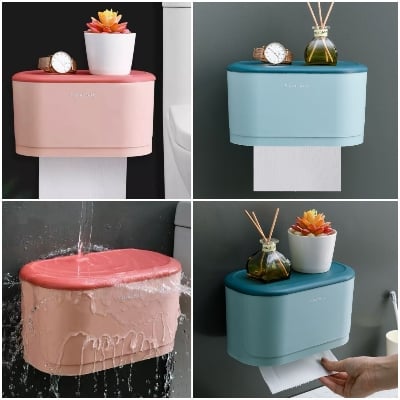 Picture of Wall Mounted Tissue Box Nail-free, kitchen and Bathroom Storage Organizer