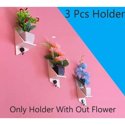 Picture of 3 Pcs Wall Hanging Punch Free Showpiece Holder, Home Decor Wall Rack, Flower Top Hanging Stand For Indoor & Outdoor, Pvc Board Craft Item Rack