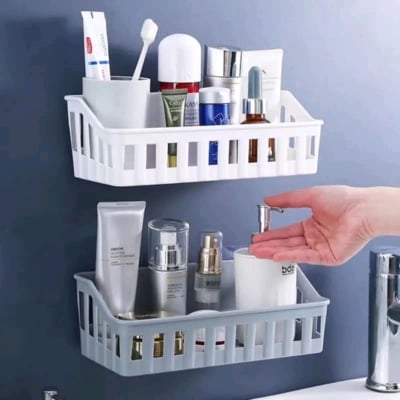 Picture of Bathroom Storage Shelf plastic toilet bathroom wall hanging storage rack basket no trace stickers