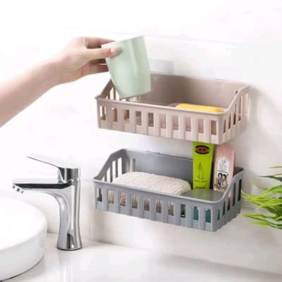 Picture of Bathroom Storage Shelf plastic toilet bathroom wall hanging storage rack basket no trace stickers
