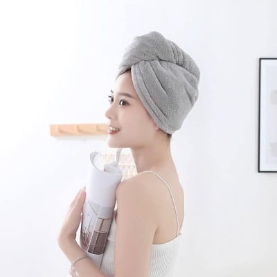 Picture of Cimiva Hair Drying Cap Microfiber Quick-drying Water Absorbent Triangle Shower Cap Lace Long Hat Hair Drying Cap