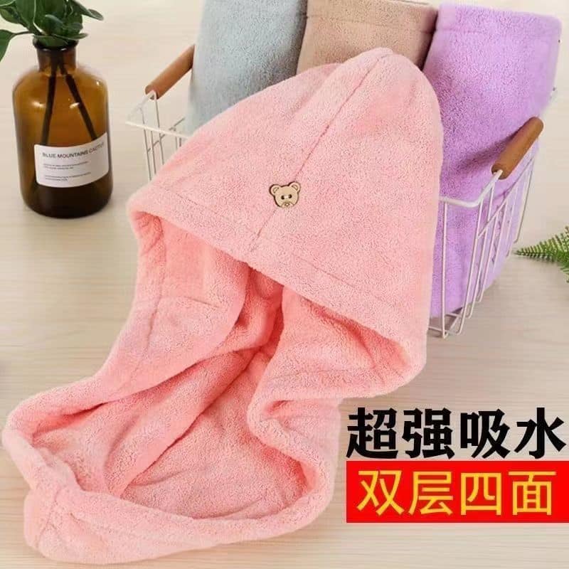 Picture of Cimiva Hair Drying Cap Microfiber Quick-drying Water Absorbent Triangle Shower Cap Lace Long Hat Hair Drying Cap