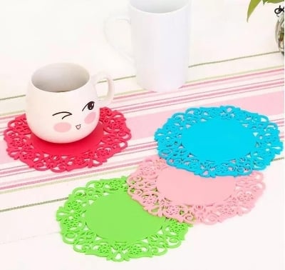 Picture of Colorful Lace Flower Hollow Design Round Silicone Table Mat Silicon Table Mat