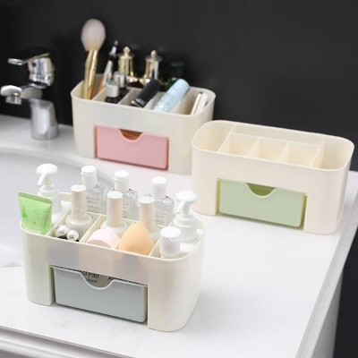 Picture of Women Makeup Case Storage Organizer Cosmetic Holder Container Box With Drawer 1 Pcs
