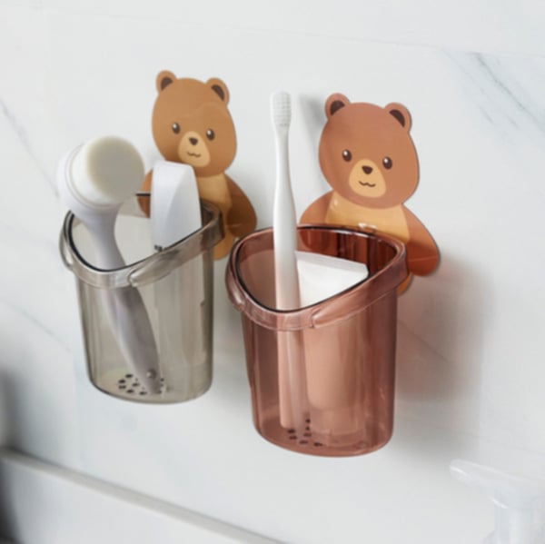 Picture of Teddy Bear Bathroom Tooth Brush Holder Brush Holder Toothpaste Brush Holder Adhesive Tooth Brush Holder