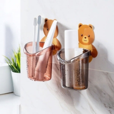 Picture of Teddy Bear Bathroom Tooth Brush Holder Brush Holder Toothpaste Brush Holder Adhesive Tooth Brush Holder
