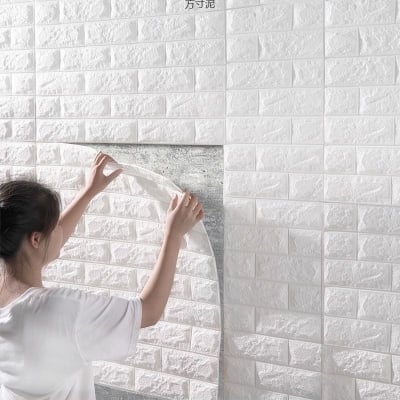 Picture of 3D Foam Wall Stickers 77*70cm White/Green/Blue Self Adhesive Foam Wall Sticker, For Ideal To Decorate featured walls, TV walls, sofa background, living room, bedroom, kitchen, kids room, stairs, dinner room