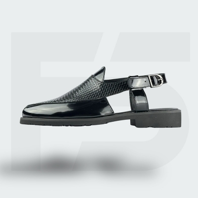 Picture of Peshawari Perforated Leather Sandal (Black)
