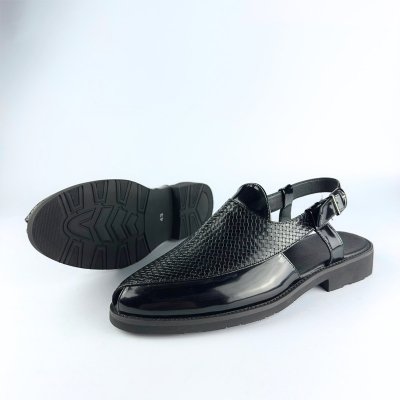 Picture of Peshawari Perforated Leather Sandal (Black)
