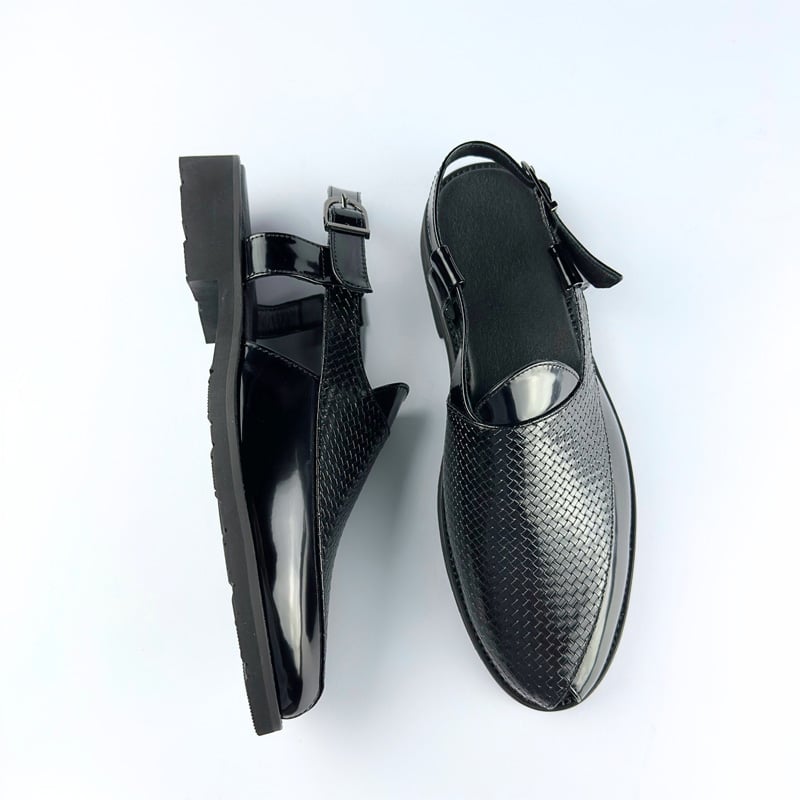 Picture of Peshawari Perforated Leather Sandal (Black)