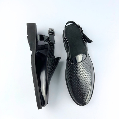 Picture of Peshawari Perforated Leather Sandal (Black)