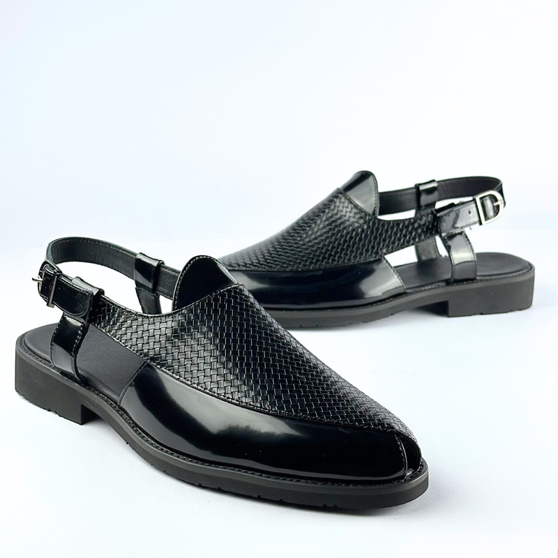 Picture of Peshawari Perforated Leather Sandal (Black)