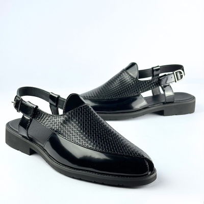 Picture of Peshawari Perforated Leather Sandal (Black)