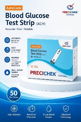 Picture of PRECICHEK Germany AutoCode AC 302 Blood Glucose Test Strips (ACH) 50 High-Precision Diabetes Test Strips for Fast & Accurate Blood Sugar Monitoring