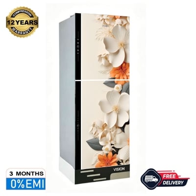 Picture of VISION Glass Door Refrigerator RE-280 Liter W Manaka Flower Top Mount