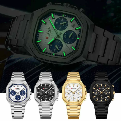 Picture of CURREN 8459 Men's Stainless Steel Quartz Watch Luxury Fashionable Casual Wristwatch For Men- Silver & Blue