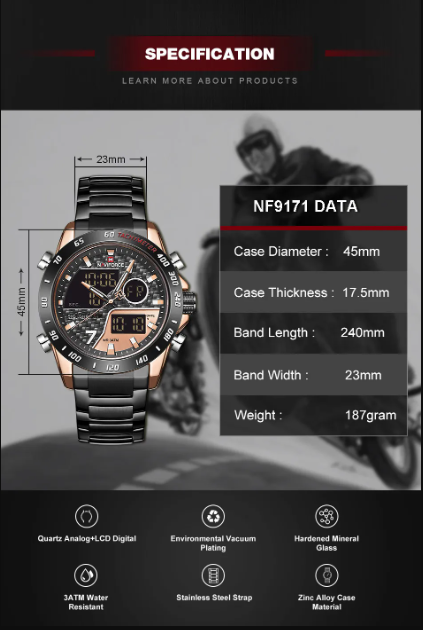 Picture of NAVIFORCE NF9171 Stainless Steel Dual Wrist Watch for Men