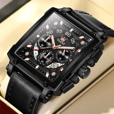Picture of OLEVS New Square Fashion Watches for Men Quartz Luxury Chronograph Waterproof Leather Wristwatch - 9919
