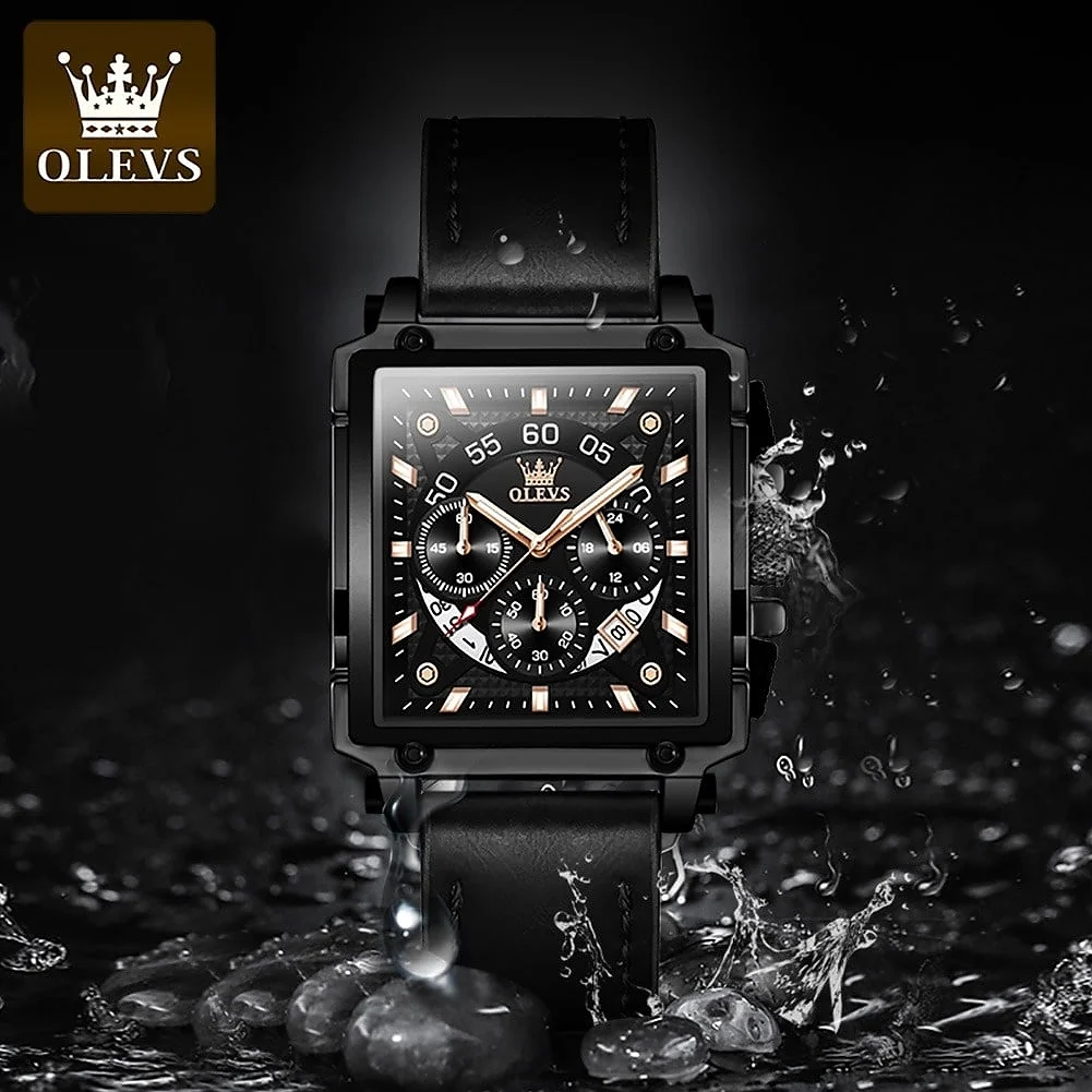 Picture of OLEVS New Square Fashion Watches for Men Quartz Luxury Chronograph Waterproof Leather Wristwatch - 9919